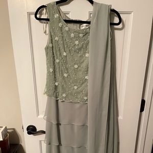 Beaded Sage Green Maxi Dress with Scarf